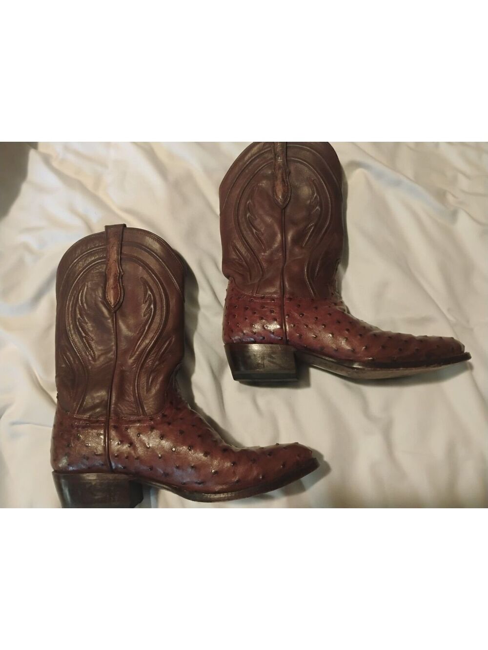 Rujo Brown Genuine Ostrich Leather Western Cowboy Boots Men's Size 9.5 D #313993